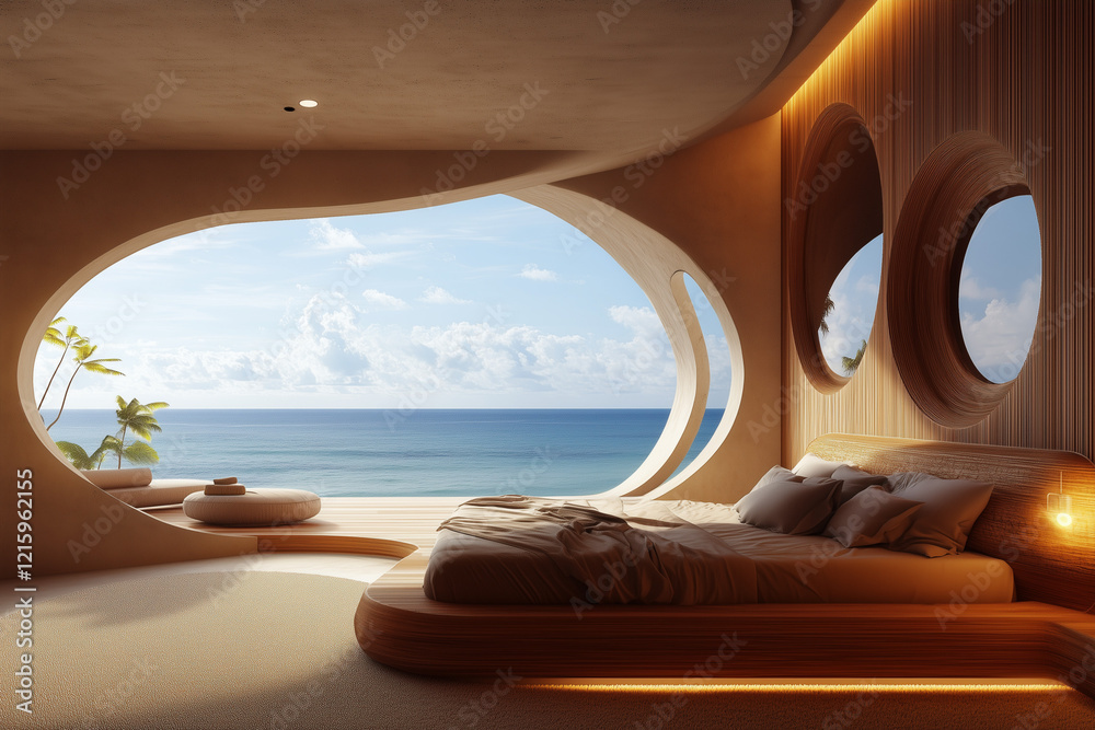 Fototapeta premium organic beach resort design featuring curved wood room