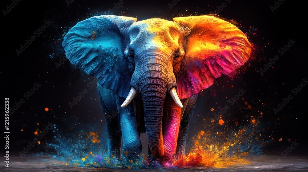 Fototapeta Colorful elephant artwork, vibrant paint splashes.