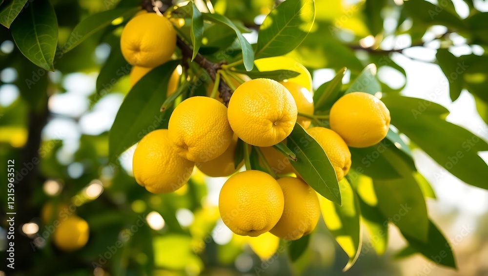 Sunlit Kaffir Lime Fruits on Tree Branch Sunlit Kaffir Lime Fruits on Tree Branch