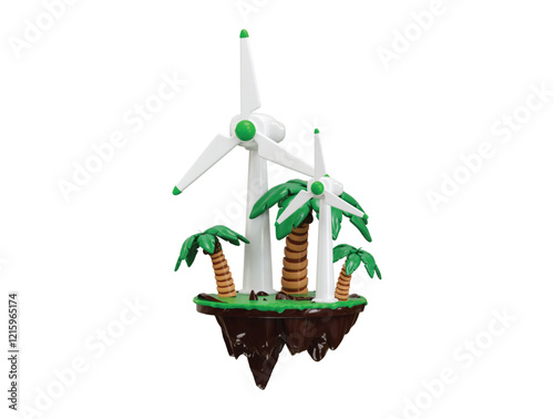 Wind turbine icon 3d render concept of Renewable wind energy, green and alternative ecofriendly energy icon vector illustration
