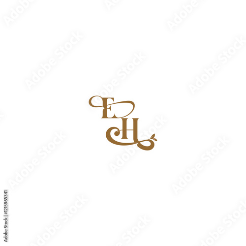 modern organic logo EH initial leaf line monogram wedding concept letter