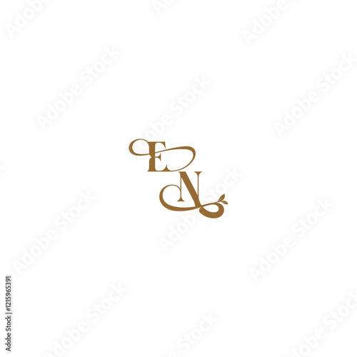 modern organic logo EN initial leaf line monogram wedding concept letter