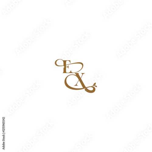 modern organic logo EX initial leaf line monogram wedding concept letter