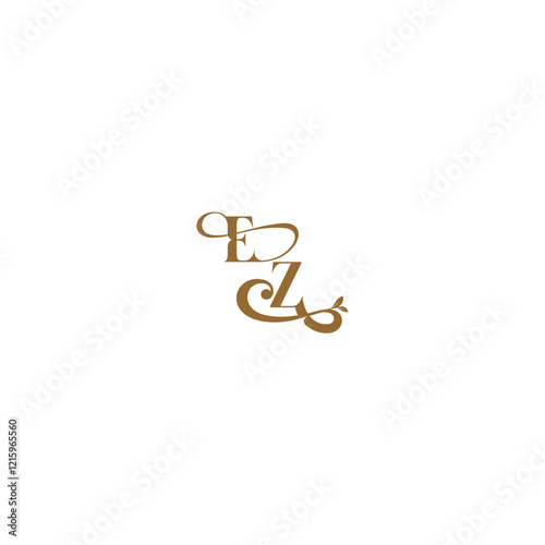 modern organic logo EZ initial leaf line monogram wedding concept letter