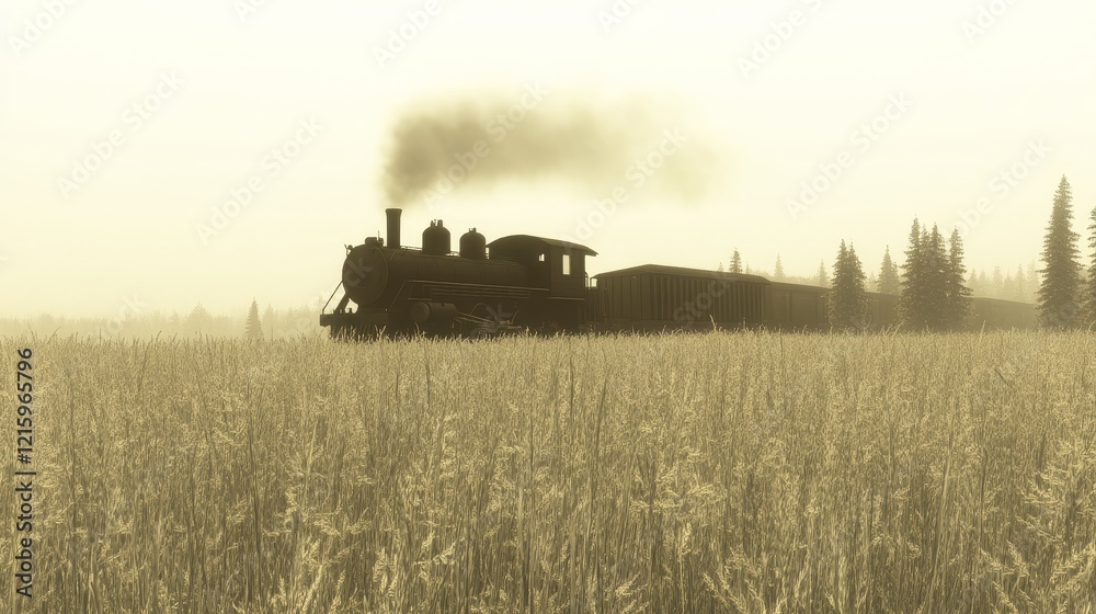 Obraz premium Steam Train Journey Through Golden Wheat Field
