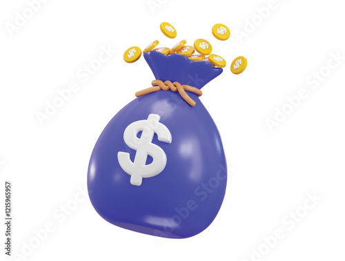Money bag with gold coins icon 3d render vector illustration