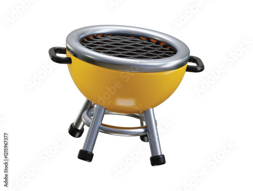 round barbeque grill icon 3d render concept of frying meat, fish and vegetables on portable grill for picnic outdoor camping etc