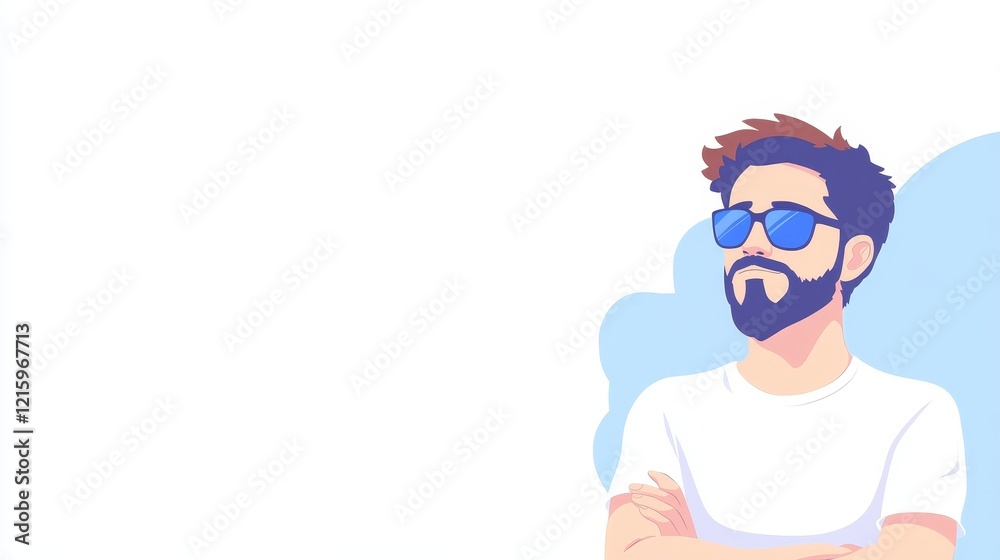 Stylish Bearded Man with Sunglasses, Casual Pose Stylish Bearded Man with Sunglasses, Casual Pose