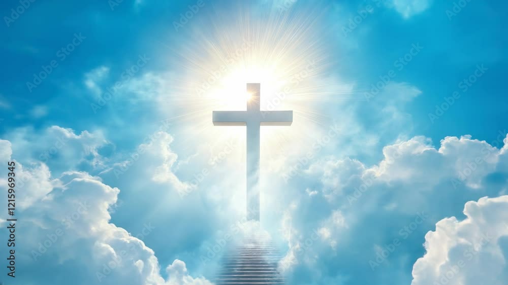 A serene video of a glowing cross amidst bright clouds, symbolizing hope and spirituality. Captured with a wide-angle lens for a heavenly perspective, video. A serene video of a glowing cross amidst bright clouds, symbolizing hope and spirituality. Captured with a wide-angle lens for a heavenly perspective, video.