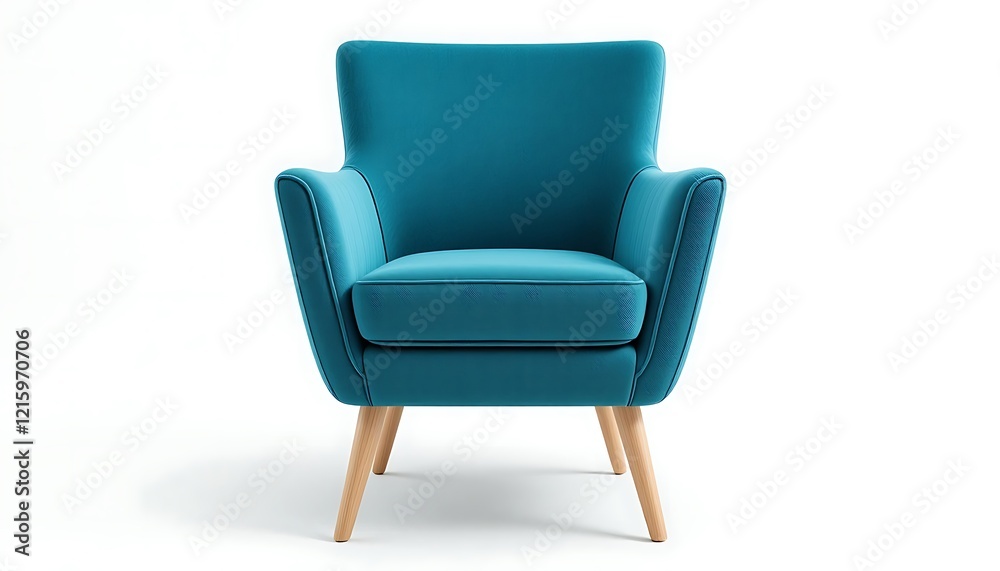 Teal Velvet Armchair with Light Wood Legs Isolated on White Background, Modern Furniture, Comfortable Seating Teal Velvet Armchair with Light Wood Legs Isolated on White Background, Modern Furniture, Comfortable Seating