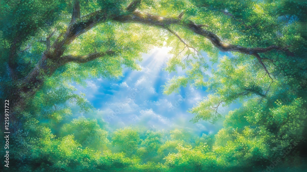 Fototapeta premium Sunlit Forest Canopy Peaceful Nature Scene