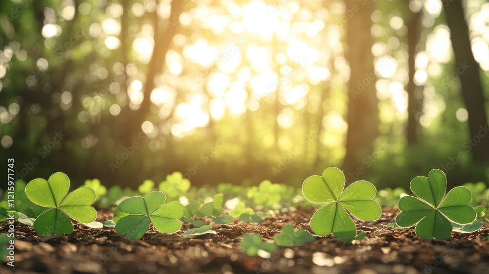 Sunlit Forest Floor Clovers Springtime Nature Scene Sunlit Forest Floor Clovers Springtime Nature Scene