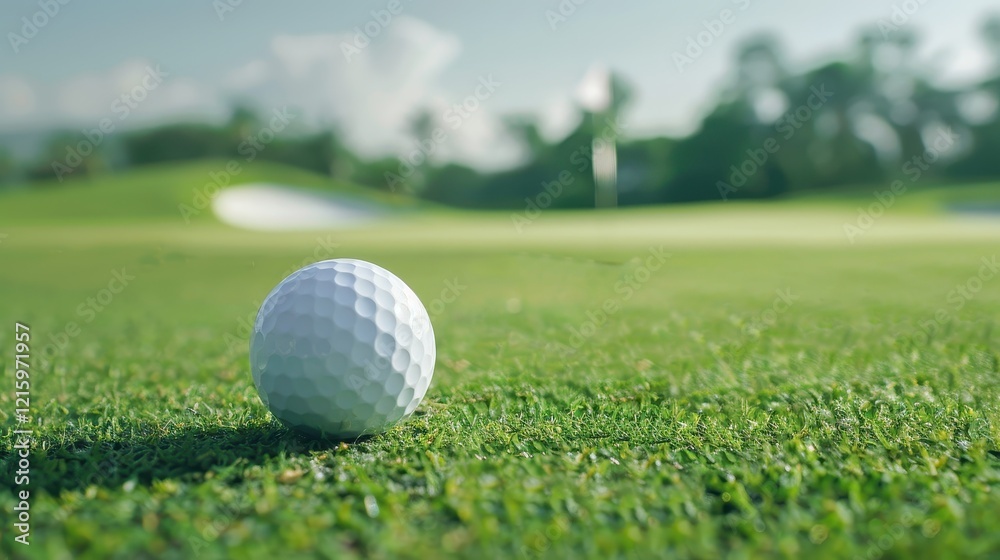 Golf Ball Rolling on Green Outdoor Golf Course Scenic View