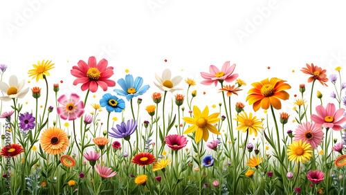 Fototapeta Naklejka Na Ścianę i Meble -  Colorful meadow and garden flowers isolated transparent background.