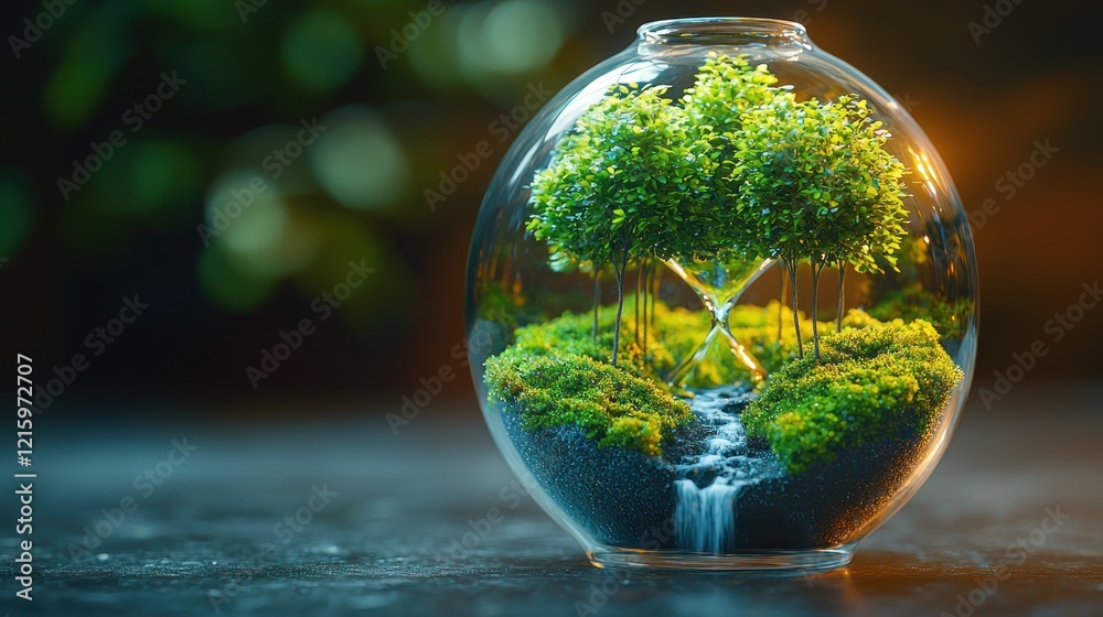 custom made wallpaper toronto digitalMiniature forest ecosystem in glass globe, dark background.