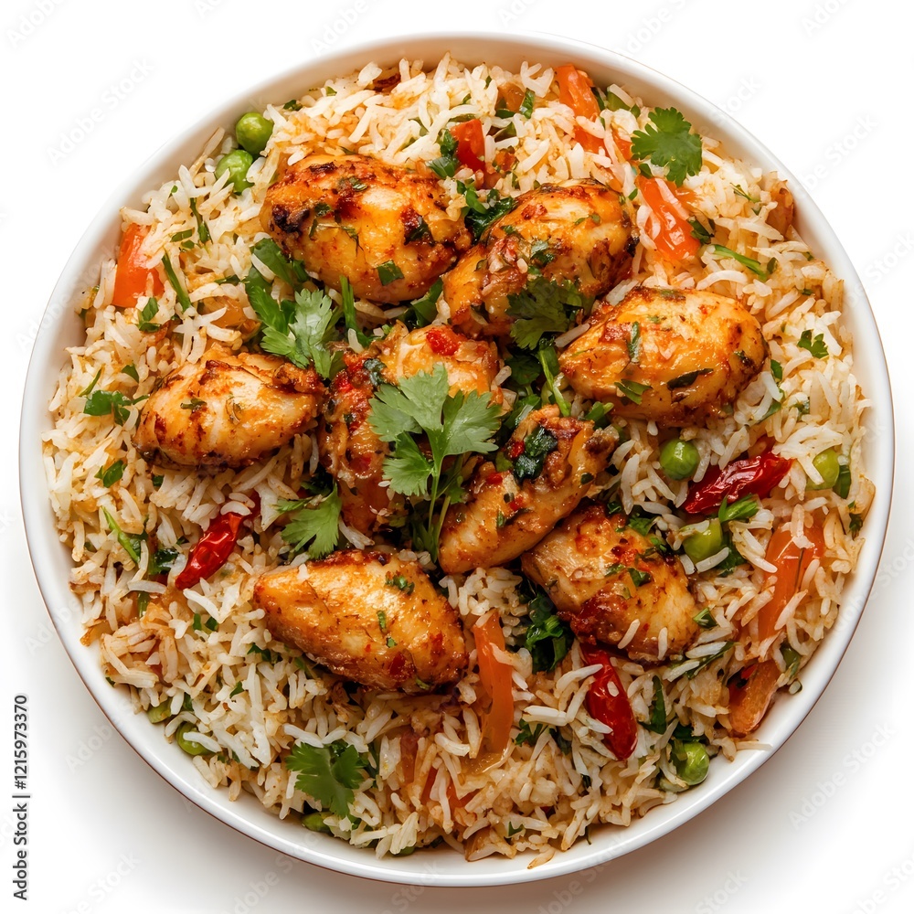 Fototapeta premium Chicken Biryani Quick And Tasty Chicken Biryani | Chicken Dum Biryani on white background