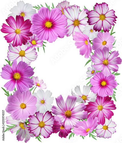 Cosmos flowers frame isolated on transparent background.