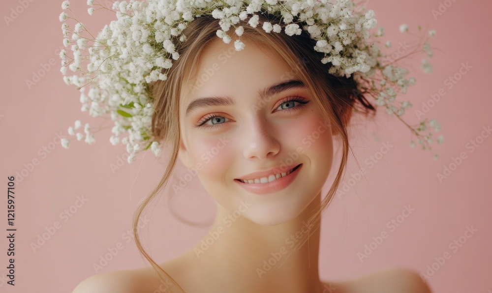 Portrait of a Beautiful Woman with a Flower Crown Portrait of a Beautiful Woman with a Flower Crown