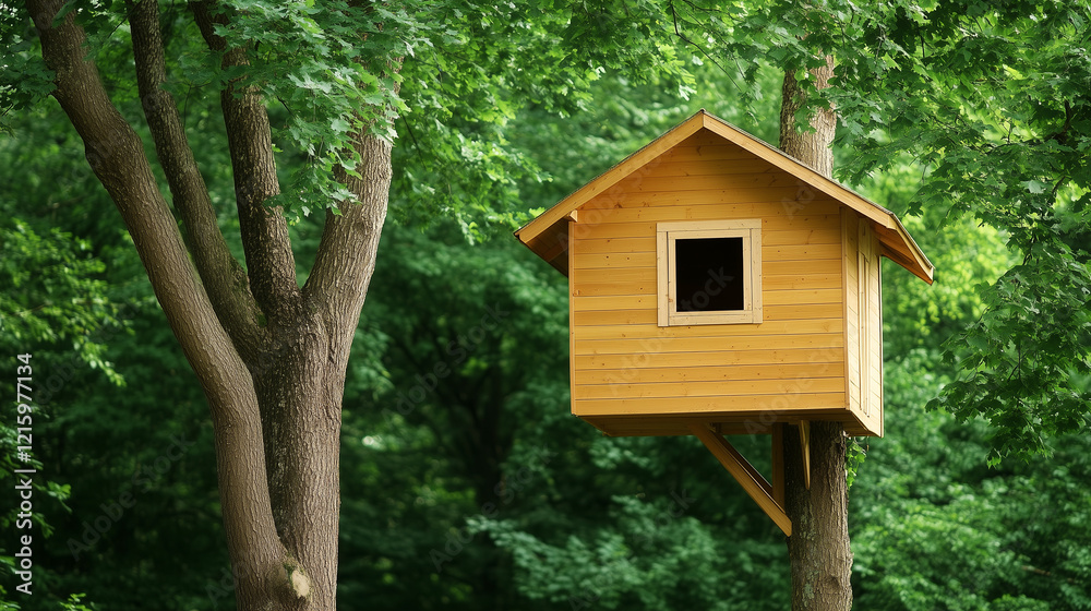 A Treehouse Escape: A charming wooden treehouse nestled high in the branches of a leafy tree, offering a secluded sanctuary in the heart of nature. A Treehouse Escape: A charming wooden treehouse nestled high in the branches of a leafy tree, offering a secluded sanctuary in the heart of nature.