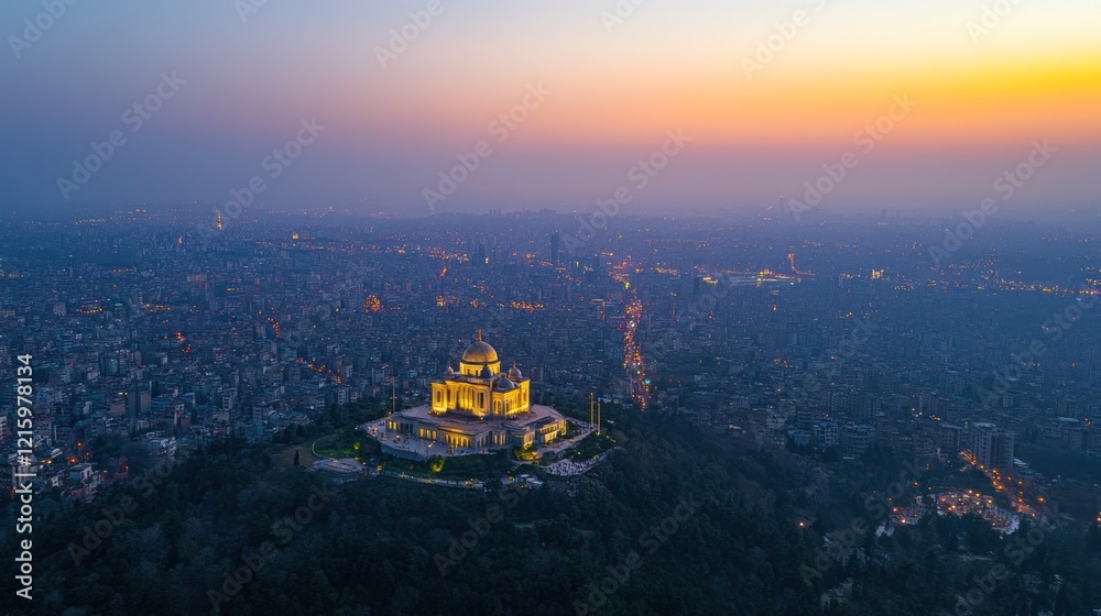 Obraz premium Aerial View of Beirut at Sunset with the Mohammad Al-Amin Mosque