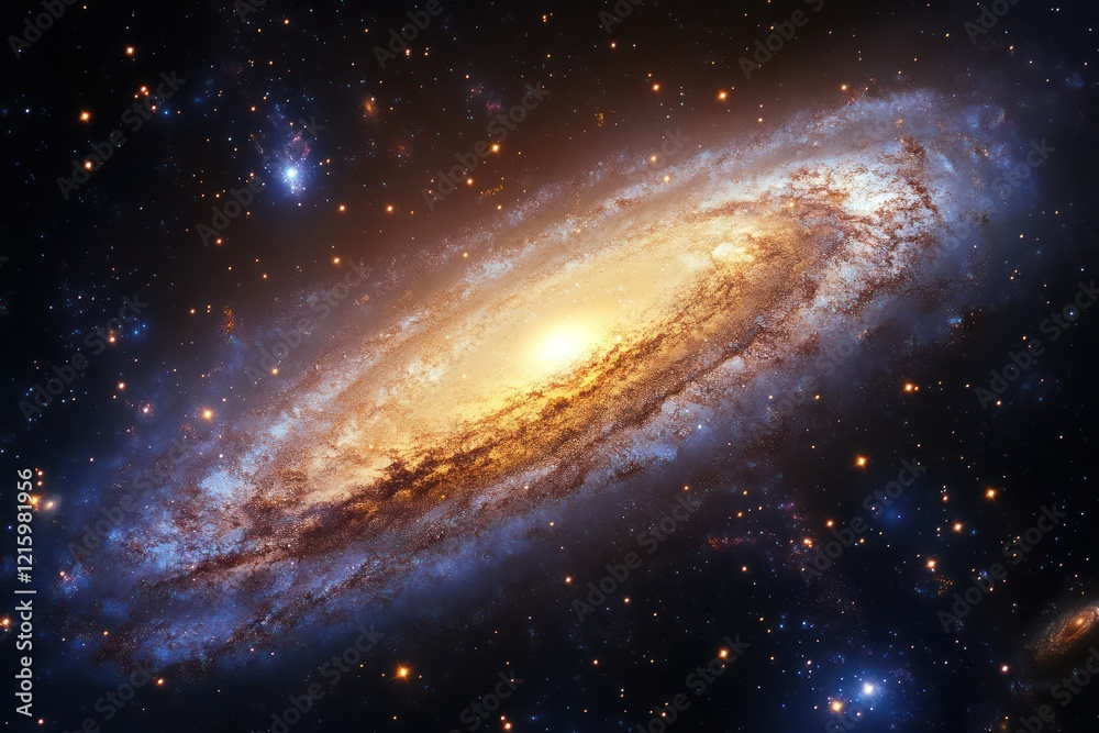 Fototapeta premium A majestic spiral galaxy, its arms reaching out like tendrils of light, filled with countless stars and glowing clouds of cosmic dust