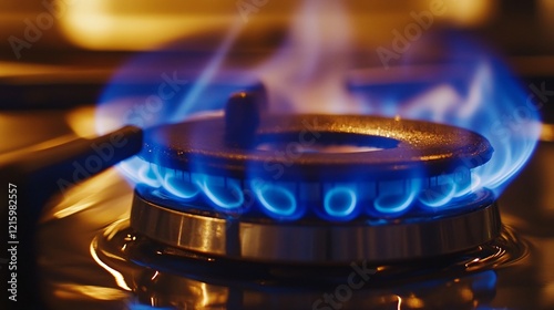 Close-up of blue gas flames burning on a stove photo