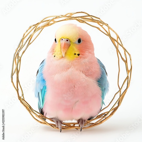 petfluencer idol Colorful parakeet in a decorative wreath. photo