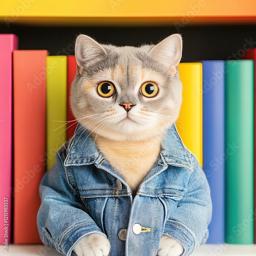 petfluencer idol Stylish cat in a colorful setting. photo