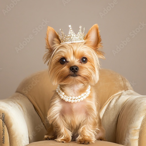 petfluencer idol A stylish dog wearing a crown and pearls. photo