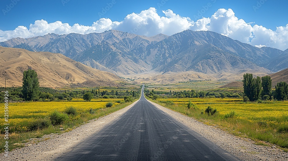 Naklejka premium Majestic Mountain Road: A Journey Through Serene Landscapes