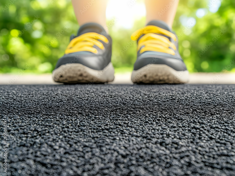 Running Shoes on Asphalt, Outdoor Photo Running Shoes on Asphalt, Outdoor Photo