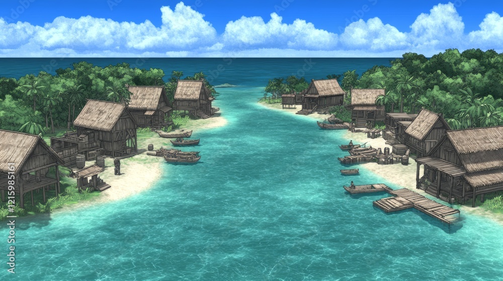 Tranquil Tropical Village Seascape Idyll Tranquil Tropical Village Seascape Idyll