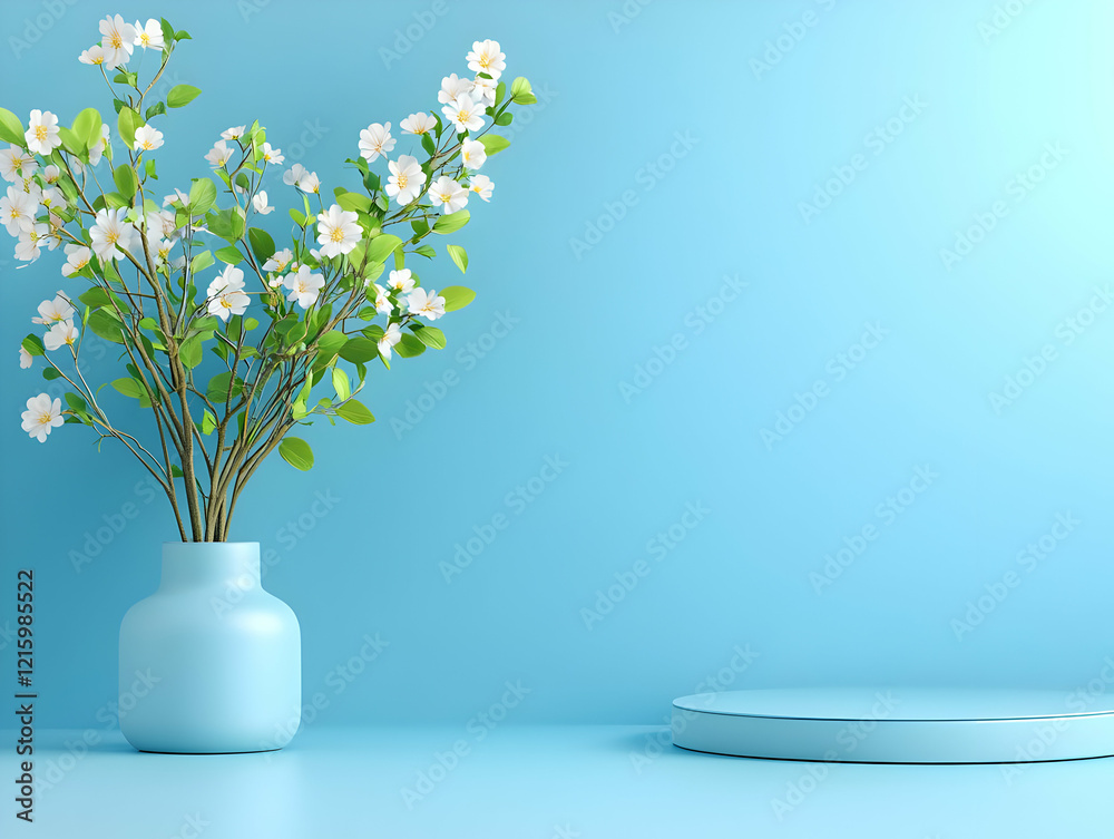 3D Render Spring Flowers Vase Minimalist Background 3D Render Spring Flowers Vase Minimalist Background