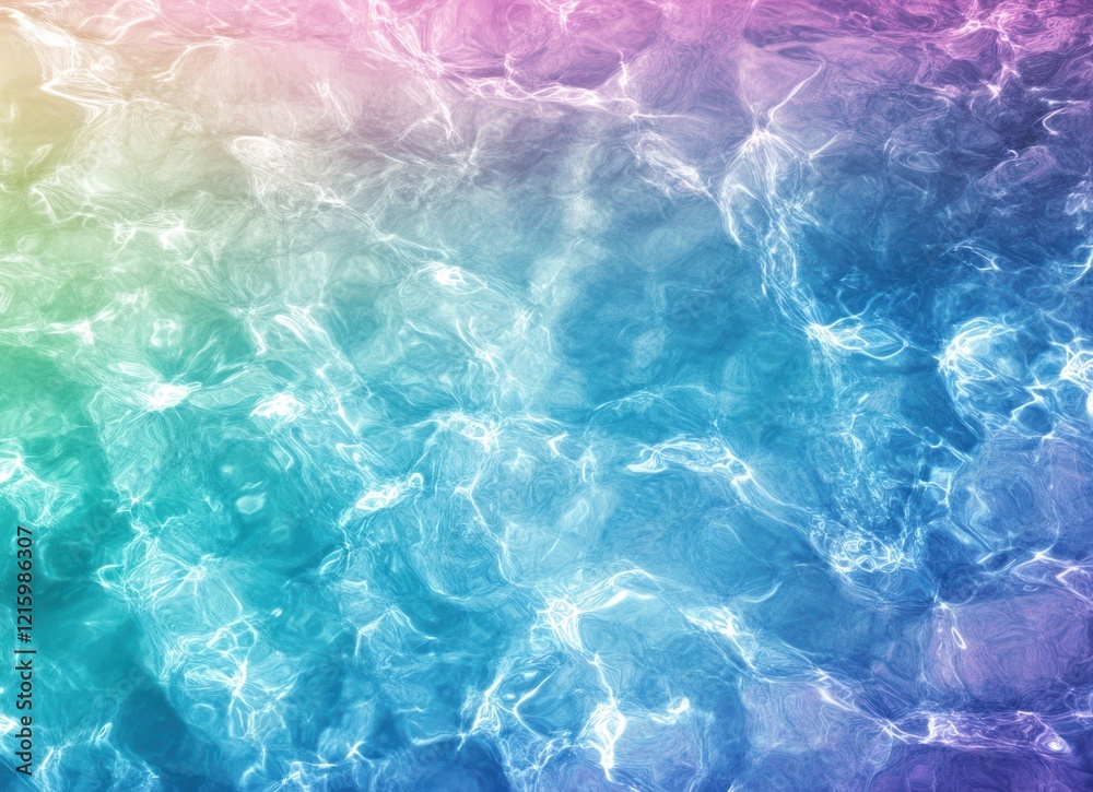 Obraz premium Abstract shimmering water surface with a gradient of pink, yellow, green, and blue light