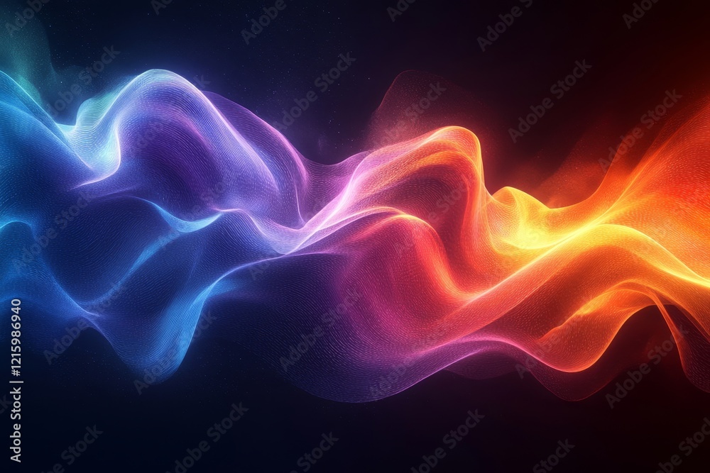 Obraz premium Abstract waves, iridescent design, 3d render, Generative AI