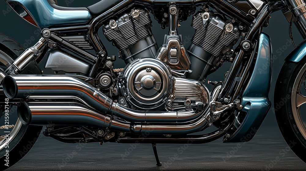 Mighty Engine: Chrome-Gleaming Motorcycle's Powerful V-Twin Heart Mighty Engine: Chrome-Gleaming Motorcycle's Powerful V-Twin Heart