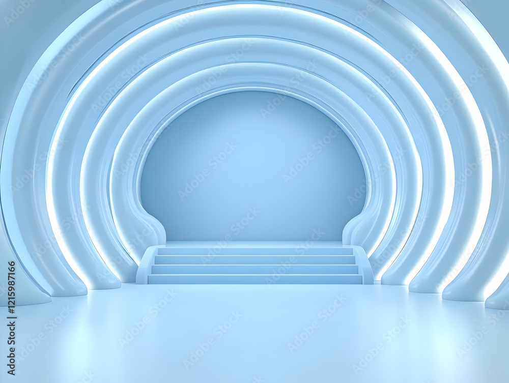 Fototapeta premium Abstract 3D Background: Serene Blue Archway