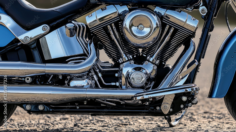 Gleaming Chrome V-Twin Engine: A Close-Up of a Classic American Motorcycle Gleaming Chrome V-Twin Engine: A Close-Up of a Classic American Motorcycle