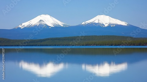 Wallpaper Mural Serene lake reflecting snow-capped mountains under a clear blue sky. Torontodigital.ca