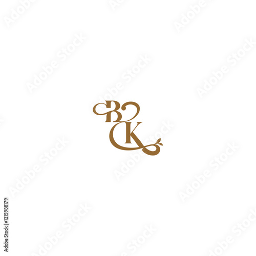 monogram wedding concept initial leaf line BK modern organic logo letter