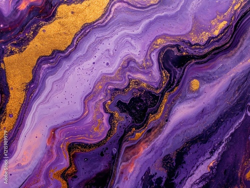 Abstract purple and gold fluid art painting background texture photo