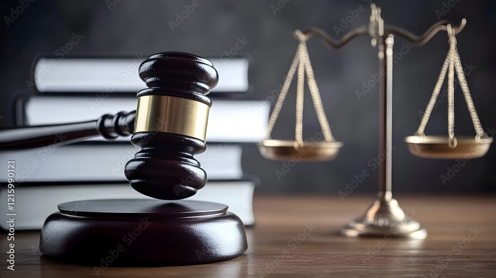 Close-up of a gavel, scales of justice, and law books on a wooden desk, symbolizing legal authority, justice, and the rule of law in a courtroom or legal office.
Close-up of a gavel, scales of justice, and law books on a wooden desk, symbolizing legal authority, justice, and the rule of law in a courtroom or legal office.