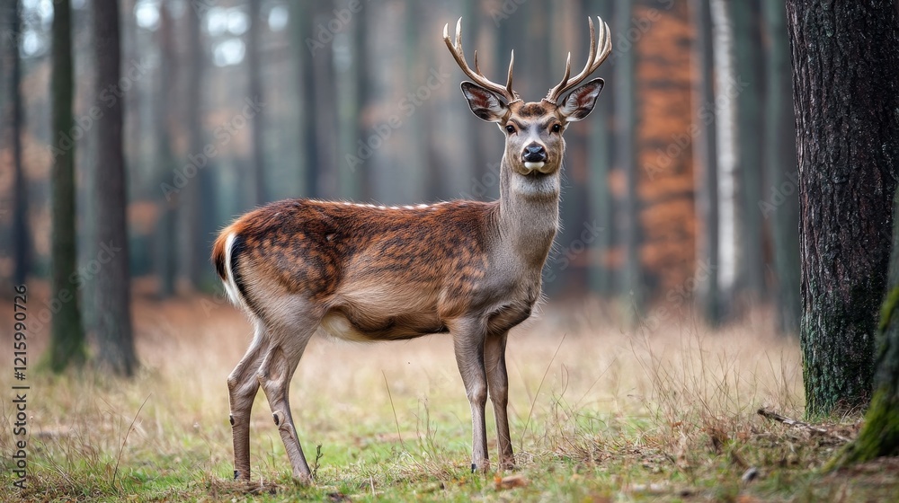 A grandiose deer in a peaceful forest A grandiose deer in a peaceful forest