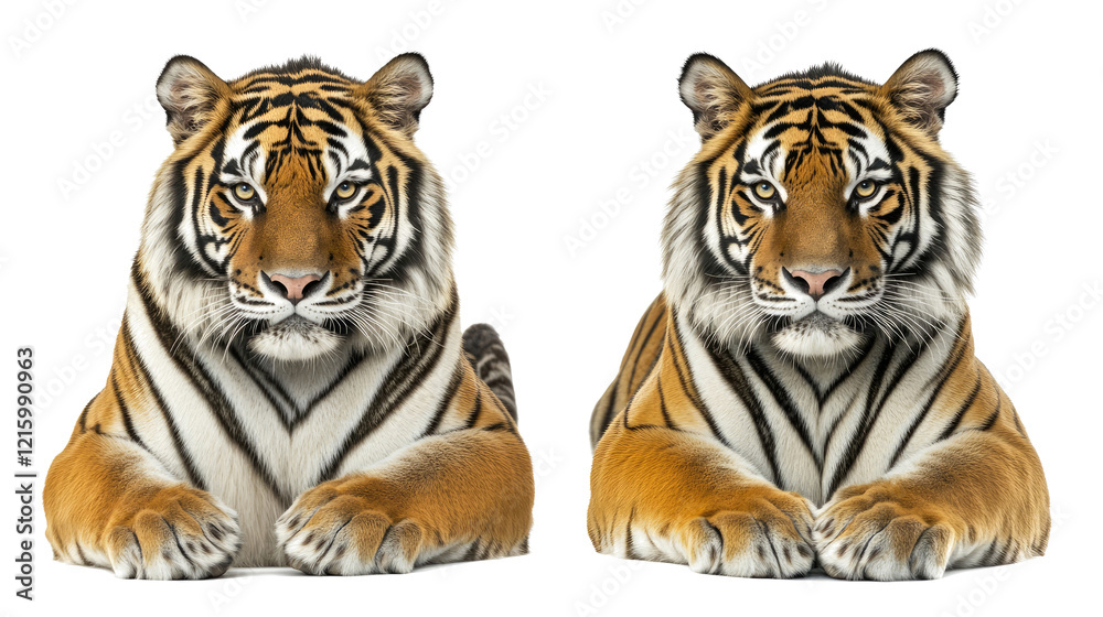 Obraz premium Two Majestic Tigers Resting Side by Side Generative AI
