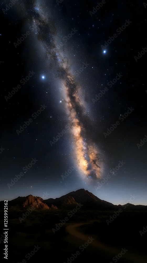 Milky Way over Mountains, Night Sky Illustration Milky Way over Mountains, Night Sky Illustration