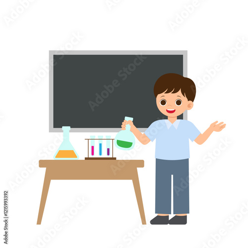 Science Class Teacher Holding Round Bottom Flask