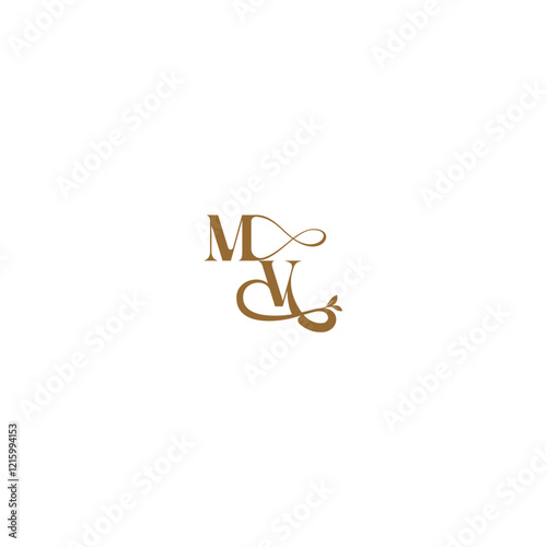 monogram wedding concept initial leaf line MV modern organic logo letter