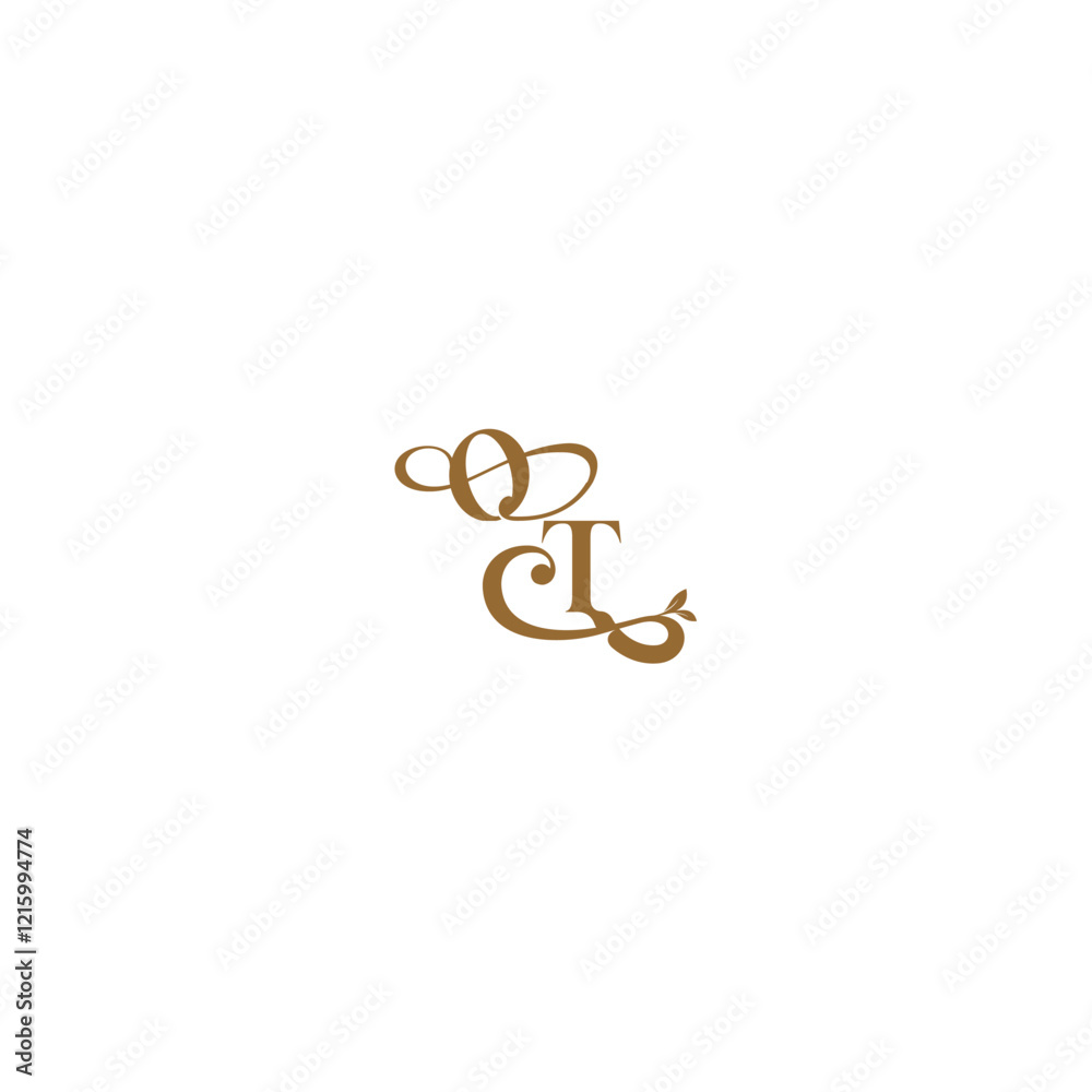 monogram wedding concept initial leaf line OT modern organic logo letter