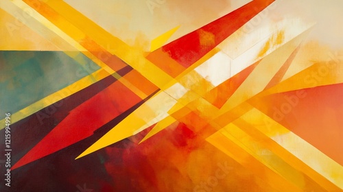Wallpaper Mural Abstract painting with vibrant red, yellow, and orange geometric shapes. Torontodigital.ca