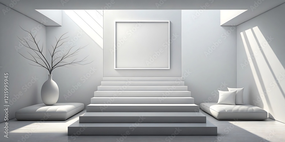 Fototapeta premium 3D render, Frame mockup, ISO A paper size. Living room wall poster mockup. Interior mockup with house background. Modern interior design.